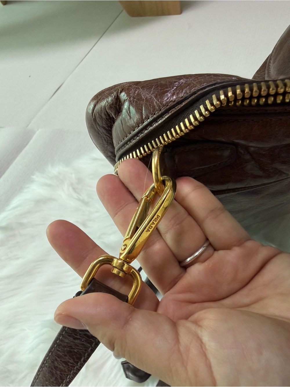 PRADA Brown Leather Satchel Bag - Picture 8 of 15